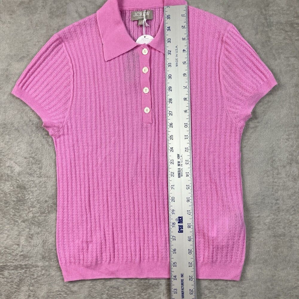 J.Crew Cashmere Cardigan Womens M Pink Featherweight Pointelle Sweater Polo - Picture 2 of 8